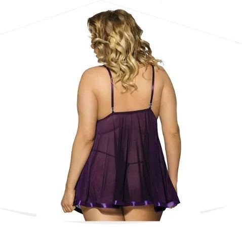Women's purple lace mesh sleepdress seamless construction lingerie sleepwear