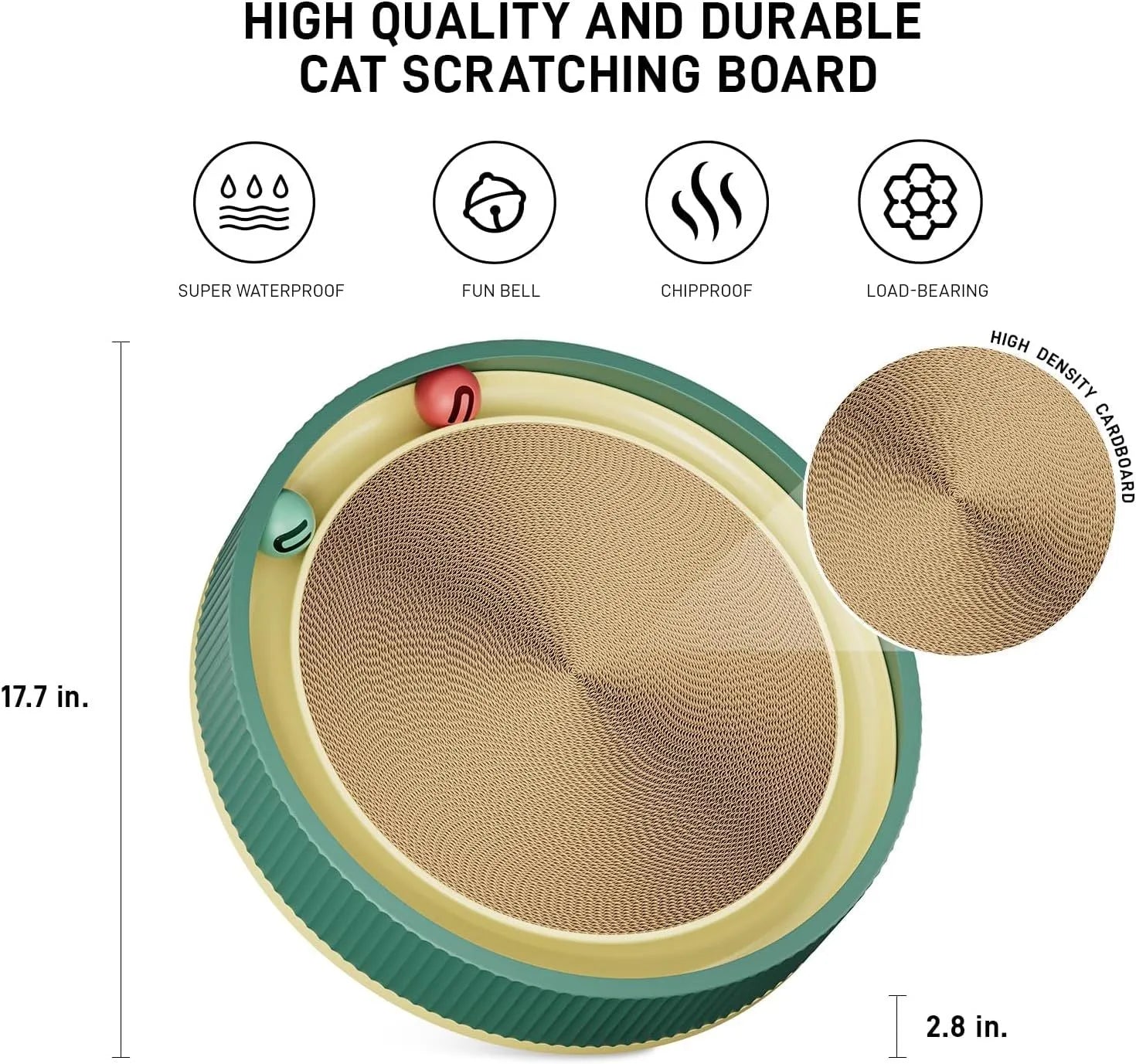 Large circular cat scratching board with ball toys and replaceable cardboard core