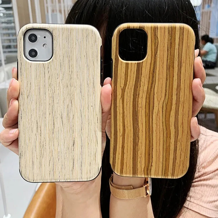 Slim wooden back cover case for iPhone showing natural rosewood grain texture.