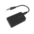 Black Bluetooth audio adapter with 3.5mm AUX plug and external power supply unit