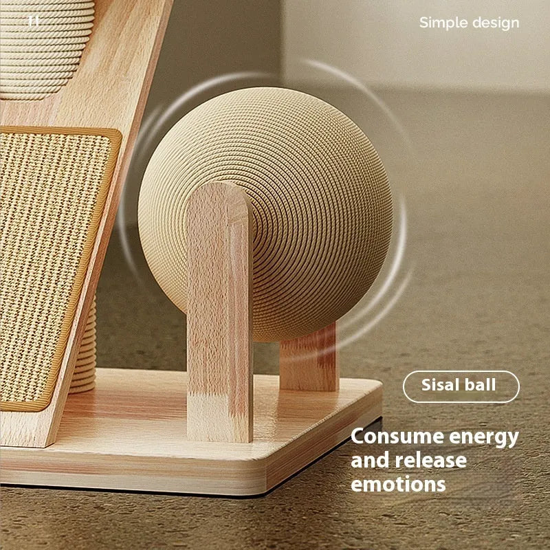 Compact cat climbing frame with a sisal scratch board and natural jute frame