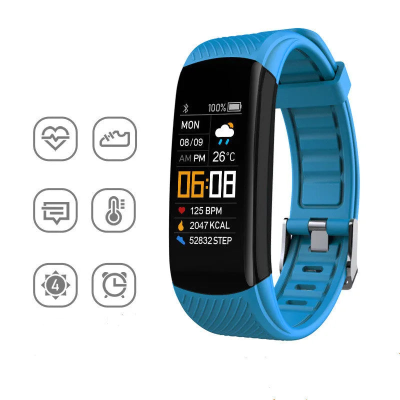 Adult TPU sports pedometer bracelet with coloured strap and 0.96-inch screen.