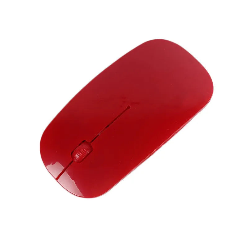 Ultra-thin wireless USB mouse shown in multiple colour options: black, blue, green, pink, red, white.