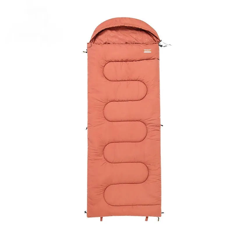 Ultra-light cotton camping sleeping bag quilt in ochre or olive green colour.