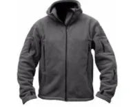 Men's cotton fleece jacket in khaki with full zipper and zip pockets, round hem, Korean style