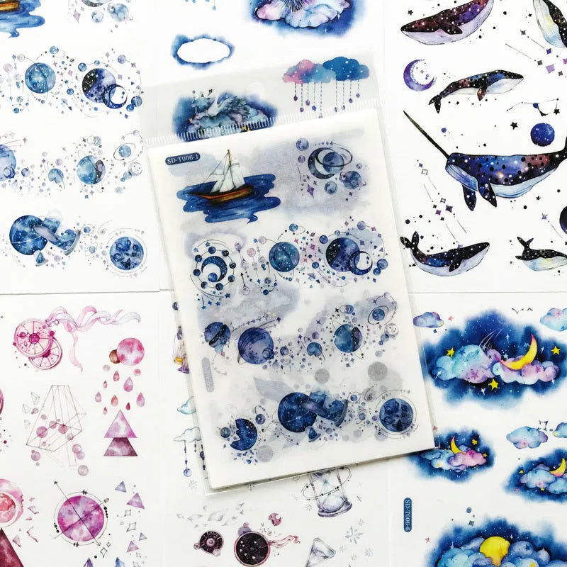 Abu Sticker set with Japanese paper material showing fantasy stars design at 10.5cm by 14.1cm size