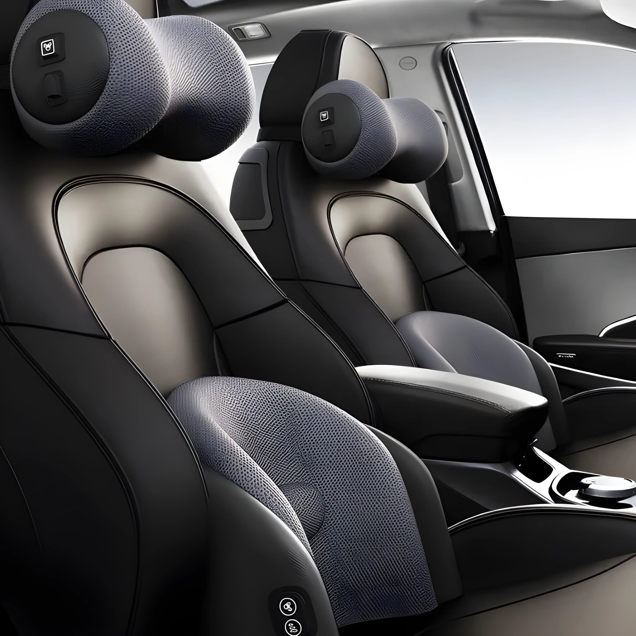 Car seat massage cushion with memory cotton and electric massage function in black, brown, or grey