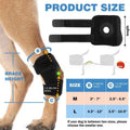 Black polyester dog leg guard for ACL and joint support, sizes L M XL.