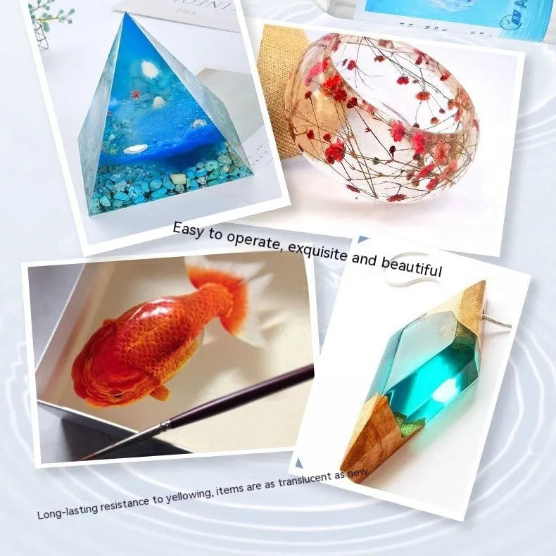 1kg bottle of crystal clear epoxy resin glue for DIY crafts, ornaments, and ashtrays.