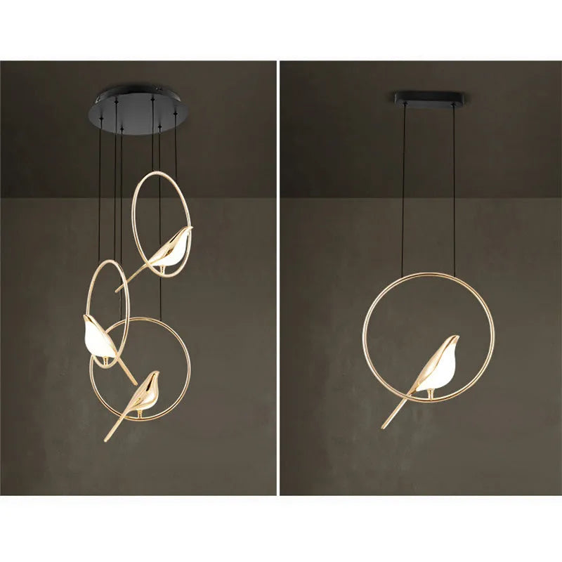 Tall modern minimalist magpie bird design chandelier in zinc alloy and acrylic