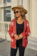 Women's beige jacquard knitted coat with floral pattern, loose fit, and off-neck design