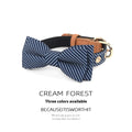 Cotton dog collar with detachable bow in dark blue colour with optional leather lettering