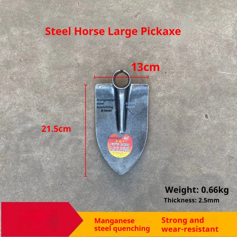 A pointed flat garden hoe with a manganese steel and stainless steel blade for weeding and soil cultivation.