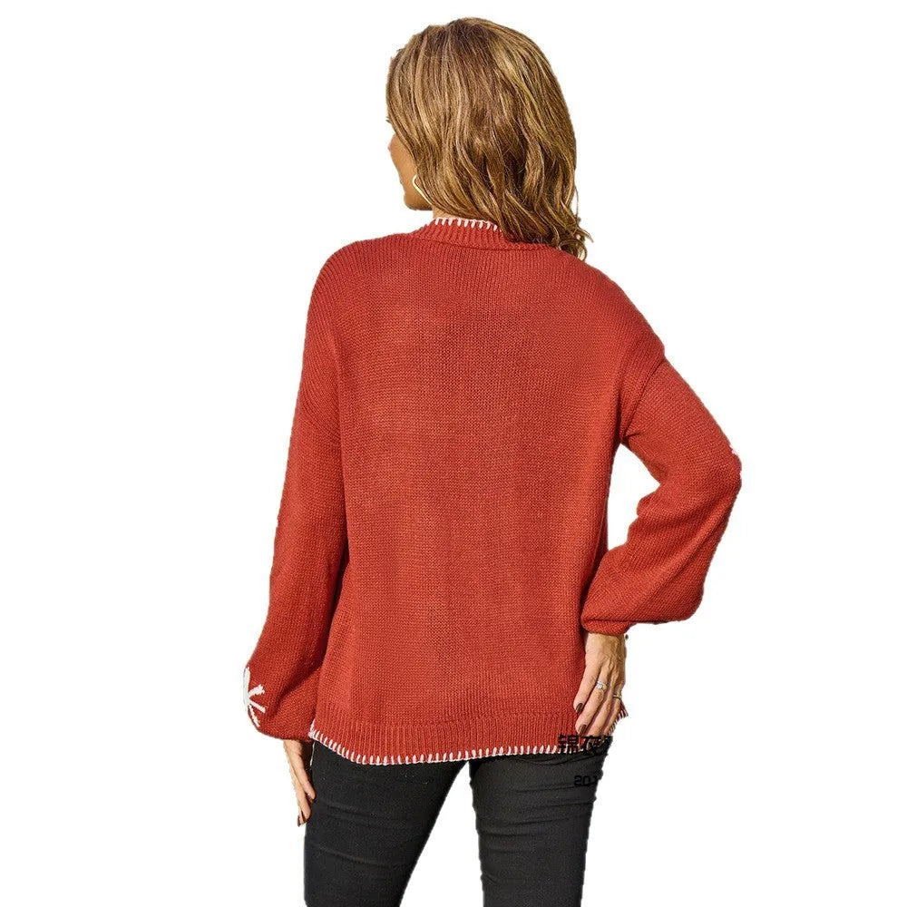 Women's beige jacquard knitted coat with floral pattern, loose fit, and off-neck design