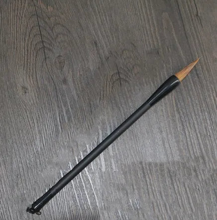 Student calligraphy brush with steel handle, showing kanhao nib and natural hair bristle options.