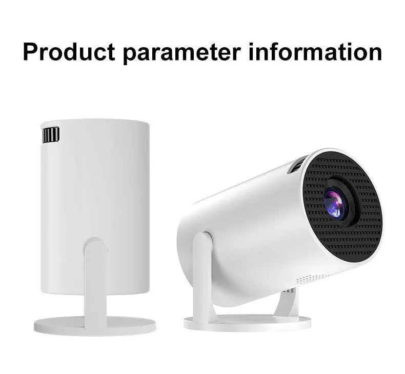 White portable wireless projector with HD 1080p resolution and same-screen mirroring capability
