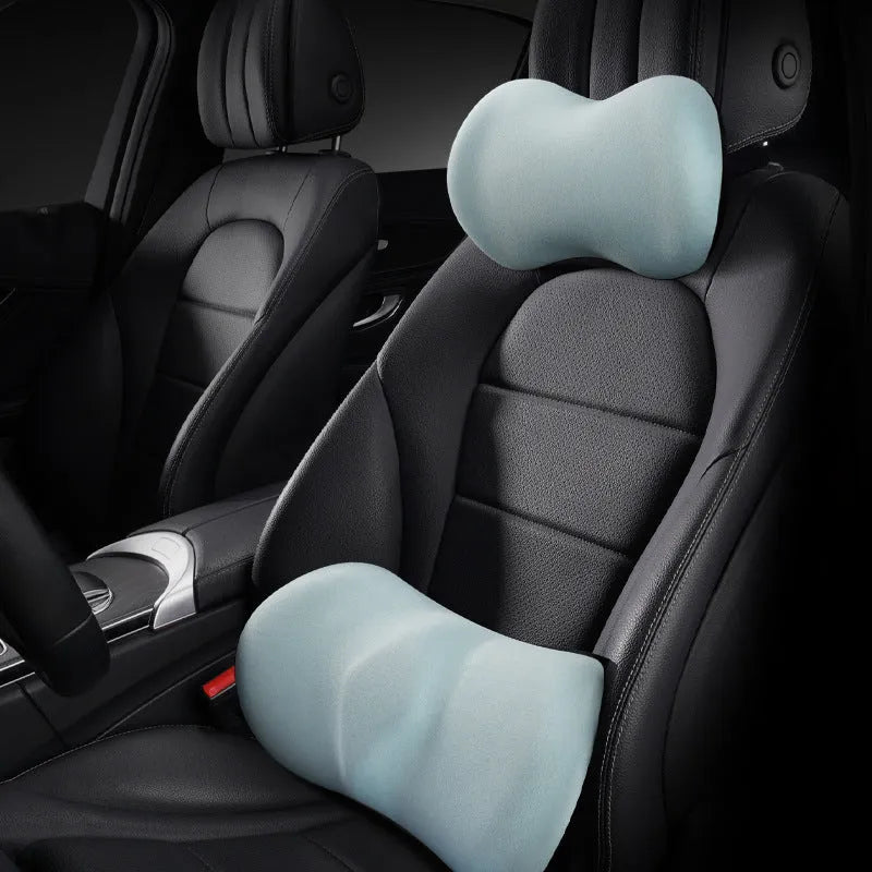Car seat headrest pillow and lumbar support cushion set in multiple colour options