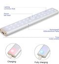 Slim rechargeable LED motion sensor light shown in three length options: 24, 40, and 60 beads.