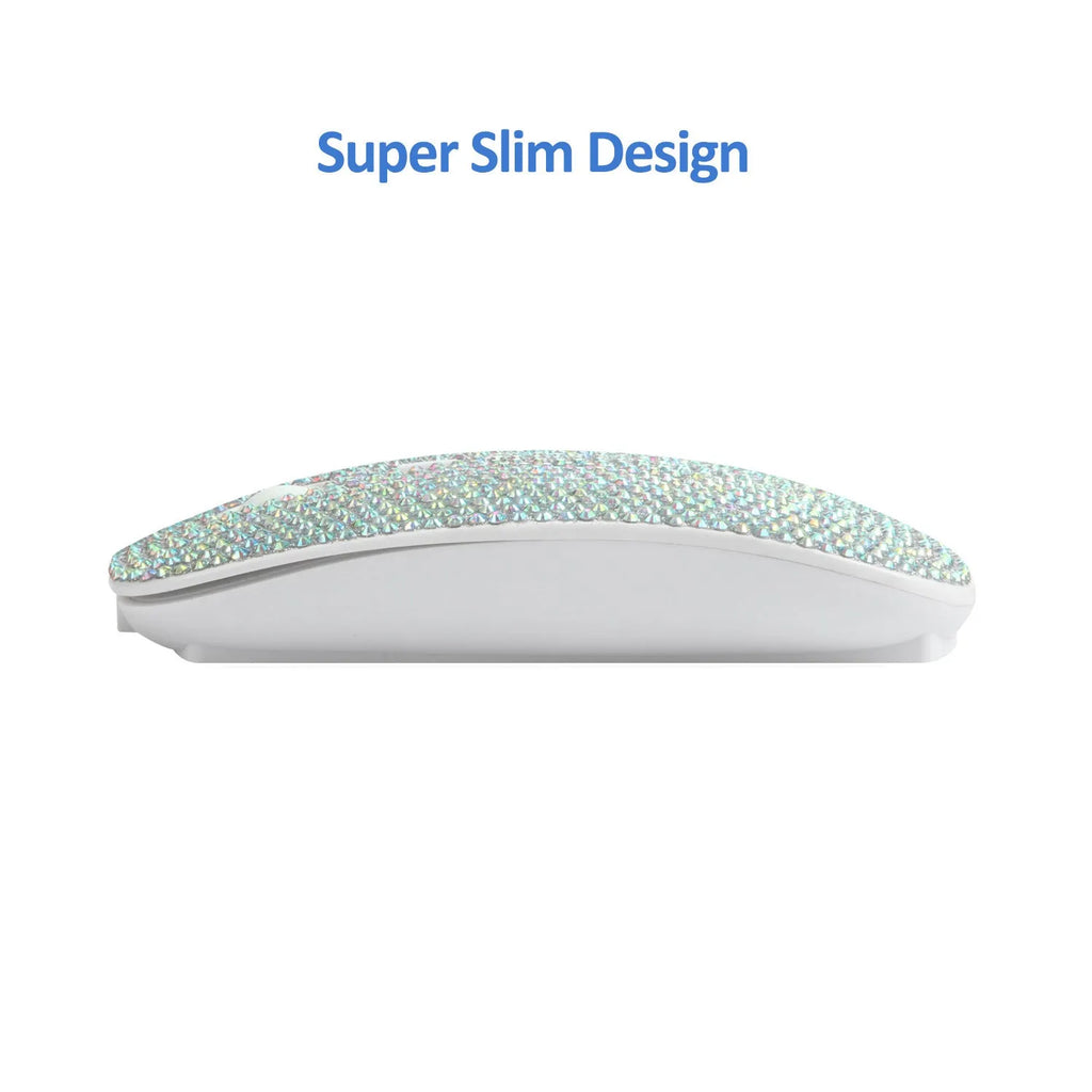White wireless optical mouse with 4 buttons and 2.4G receiver, 11.2 cm long