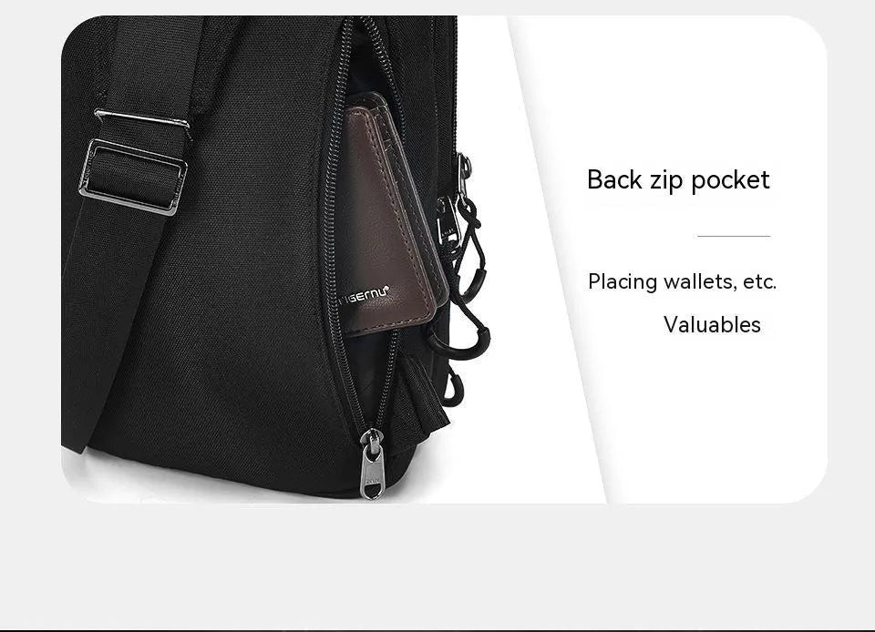 Casual black TPU chest bag with a single shoulder strap and soft handle.