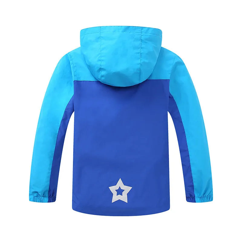 Boys' blue sanded acetate autumn jacket with zip front and long sleeves for big kids