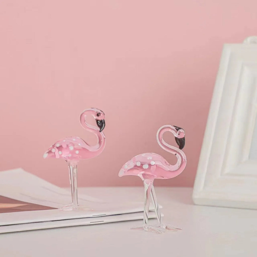 Pink crystal flamingo decorative ornament on table with modern simple design