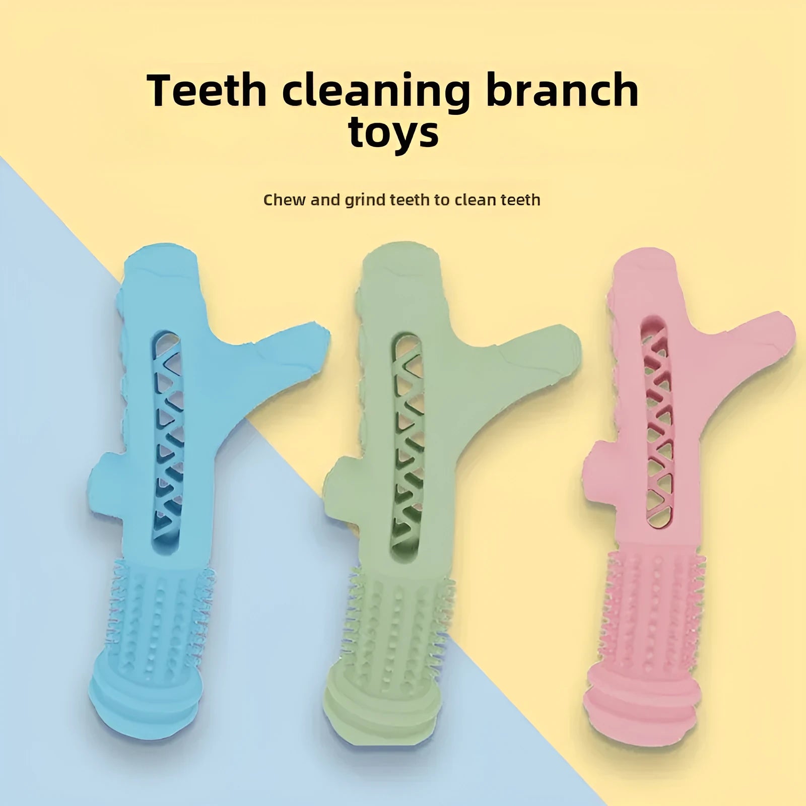 Blue TPR dental tree branch chew toy for small dogs on a white background.