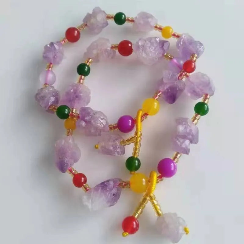 Natural shaped amethyst bead bracelet with traditional fu character charm for women