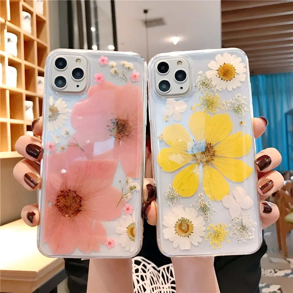 Floral phone case with large pink flower pattern for iPhone models