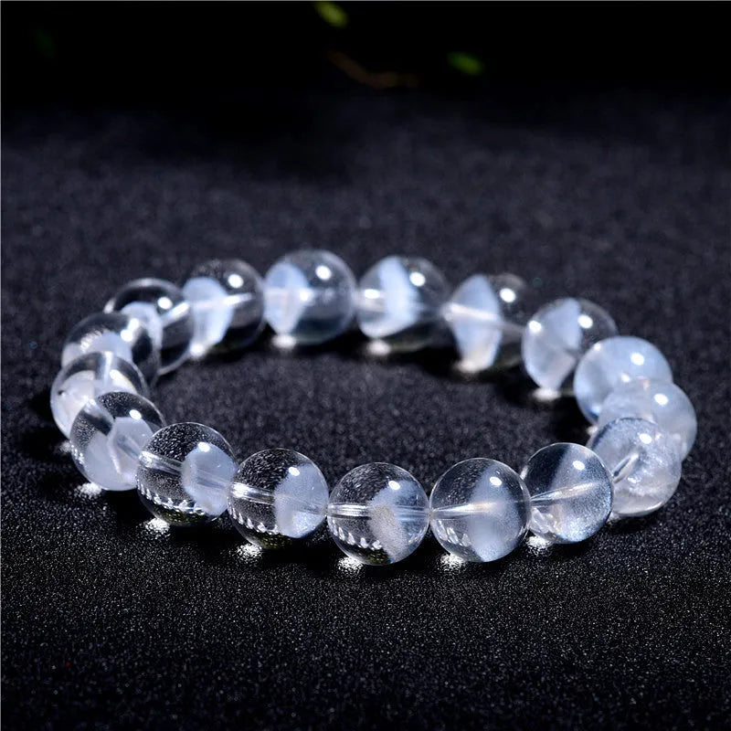 Women's natural white ghost pyramid bracelet with white crystal beads and a ruyi charm