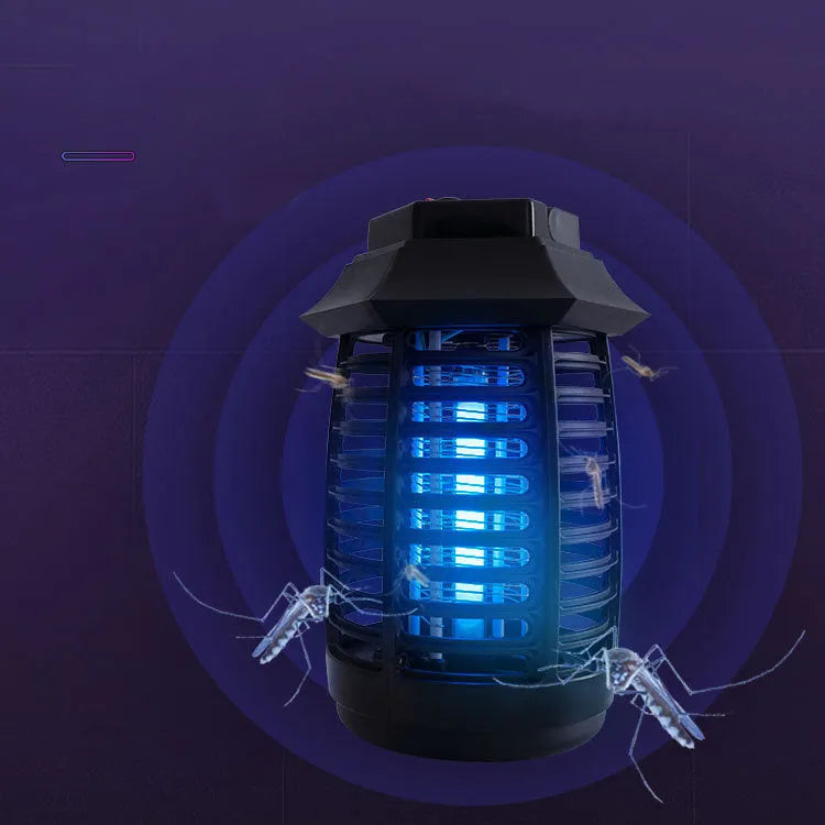 Black aromatherapy mosquito lamp with a metal grid, shown with optional UV or LED tubes for insect control.