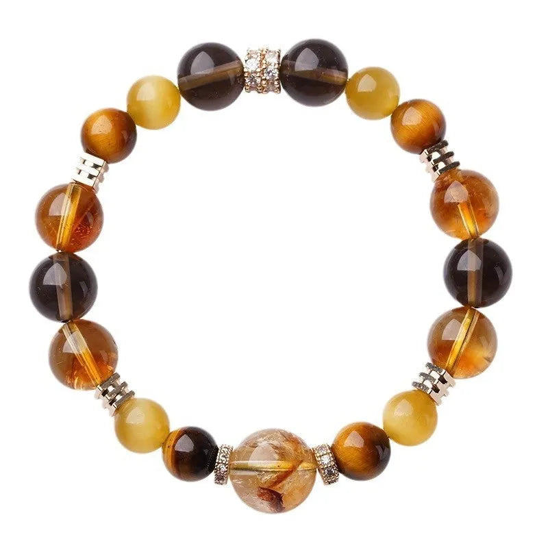 Crystal tiger-eye bracelet with jinba yellow tower design in geometric shape