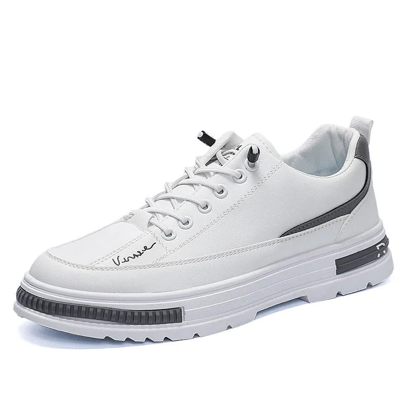 Men's white and black platform sneakers with elastic band closure and artificial PU upper