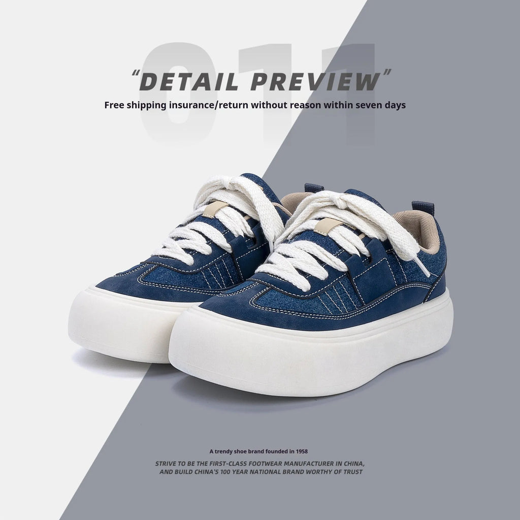 Men's black platform casual shoes with thick sole and lace-up front closure