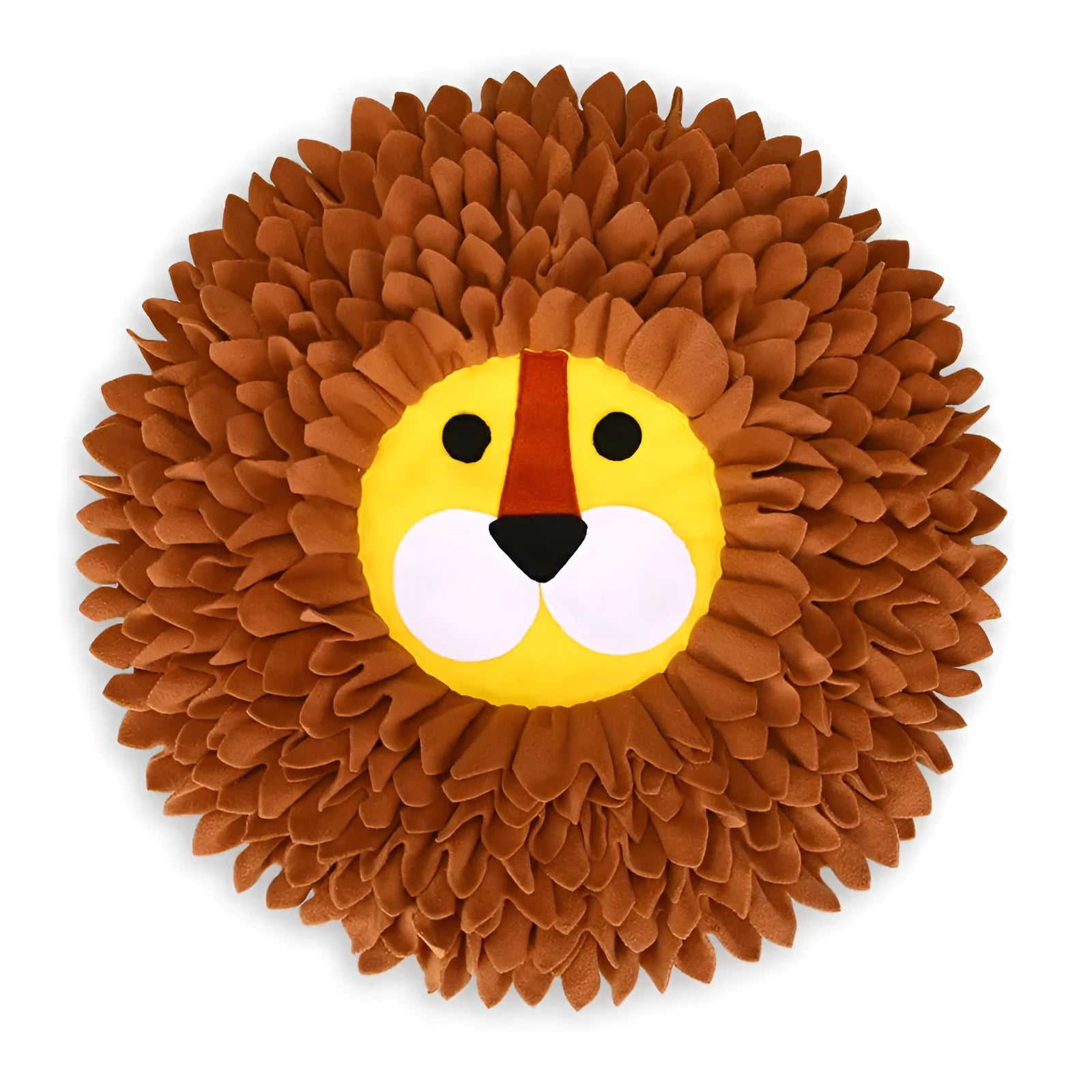 Brown lion-shaped sniffing pad for dogs and cats with textured surface for food hiding