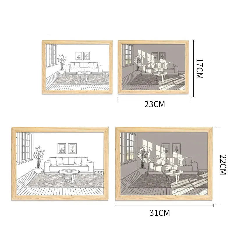 LED illuminated decorative picture with acrylic panel showing scenic artwork, USB cable connection