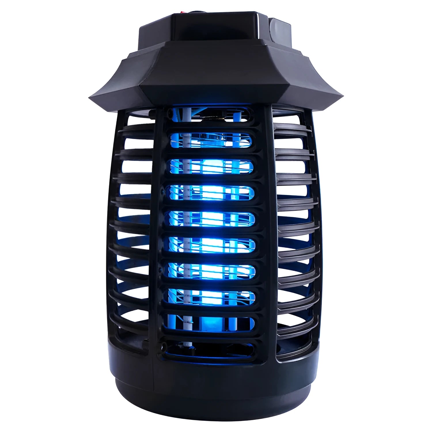 Black aromatherapy mosquito lamp with a metal grid, shown with optional UV or LED tubes for insect control.