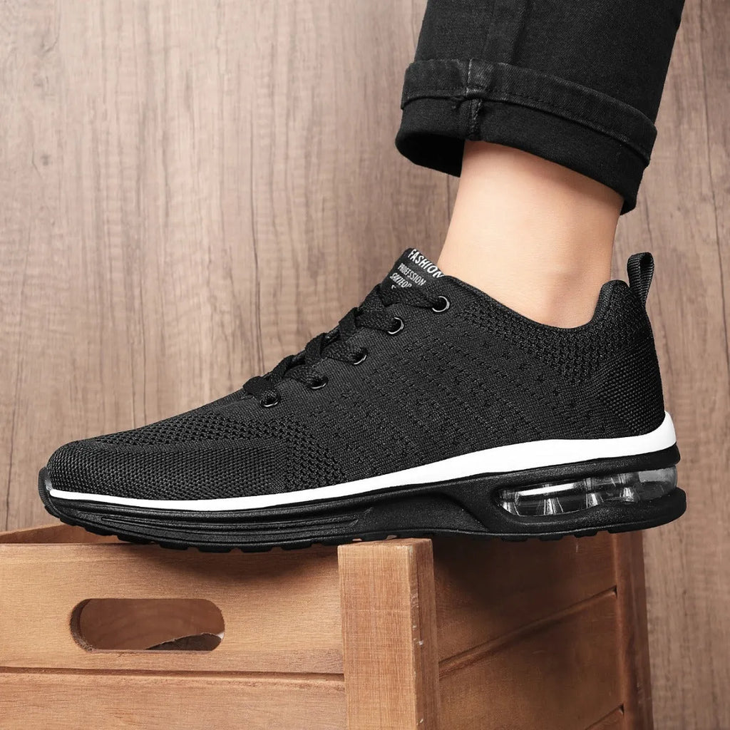 Casual Flyknit breathable running shoes in multiple colours on a white background.