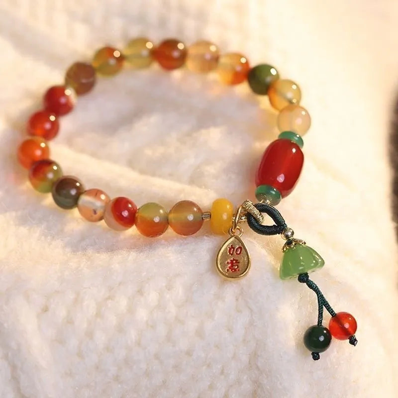 Lotus Ruyi national style bracelet with mixed materials and manual processing