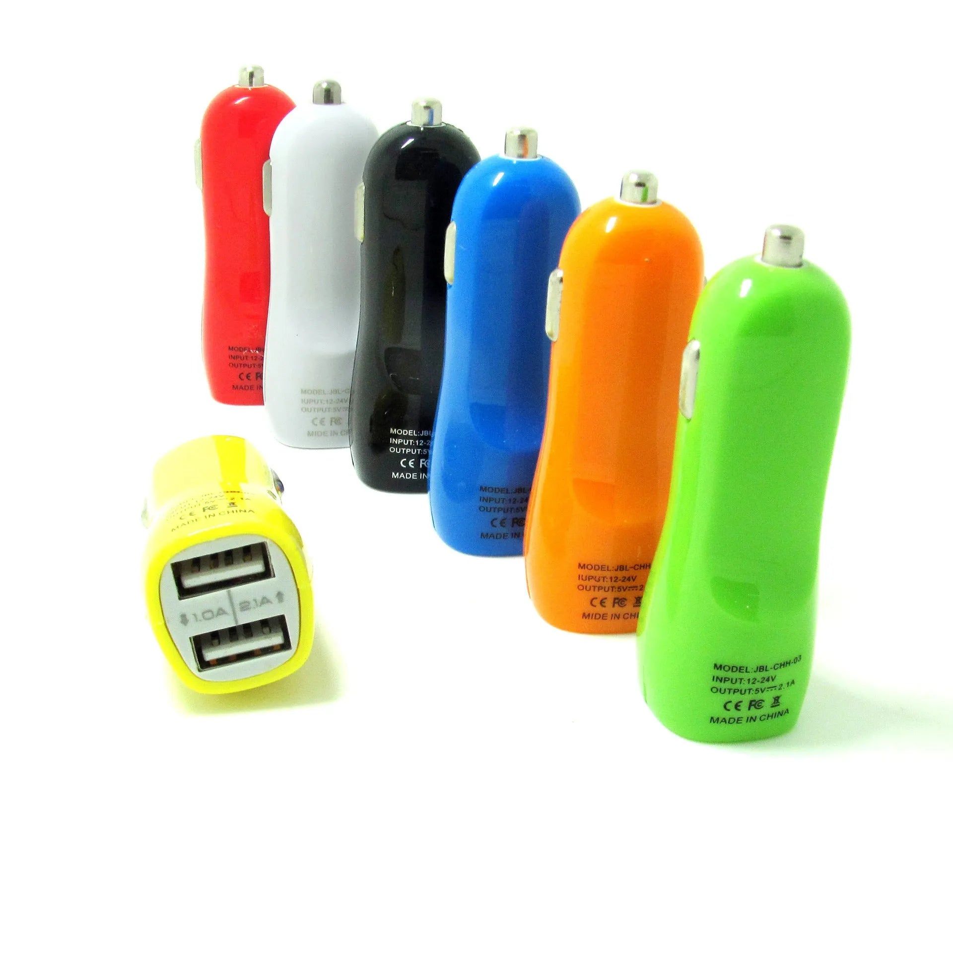Duckbill dual USB car charger with blue LED light indicator and two charging ports