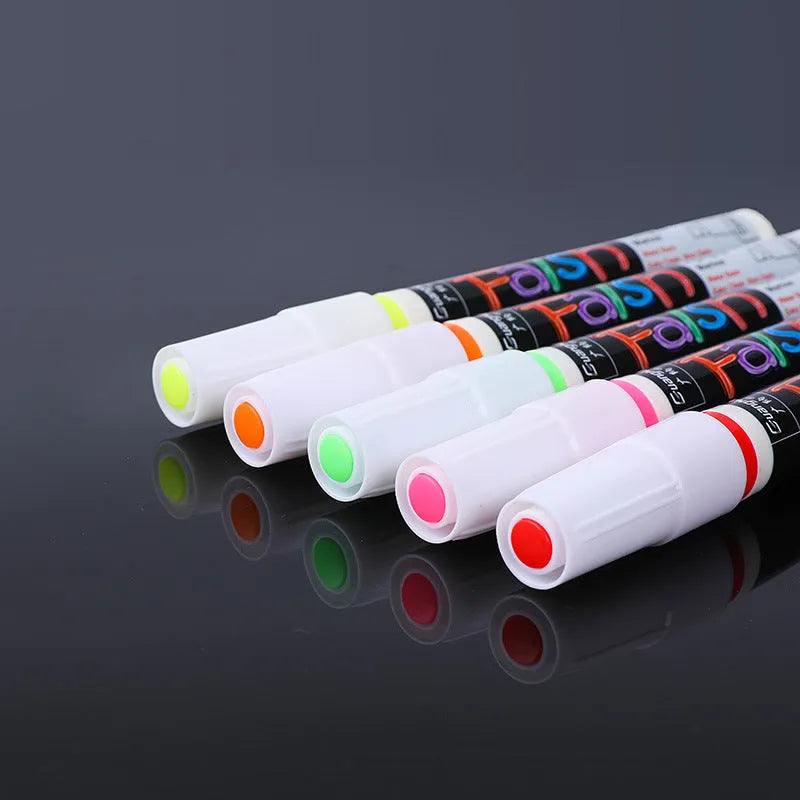 Electronic fluorescent board highlighter with oblique plastic body and 6mm tip, shown with multi-colour refills.