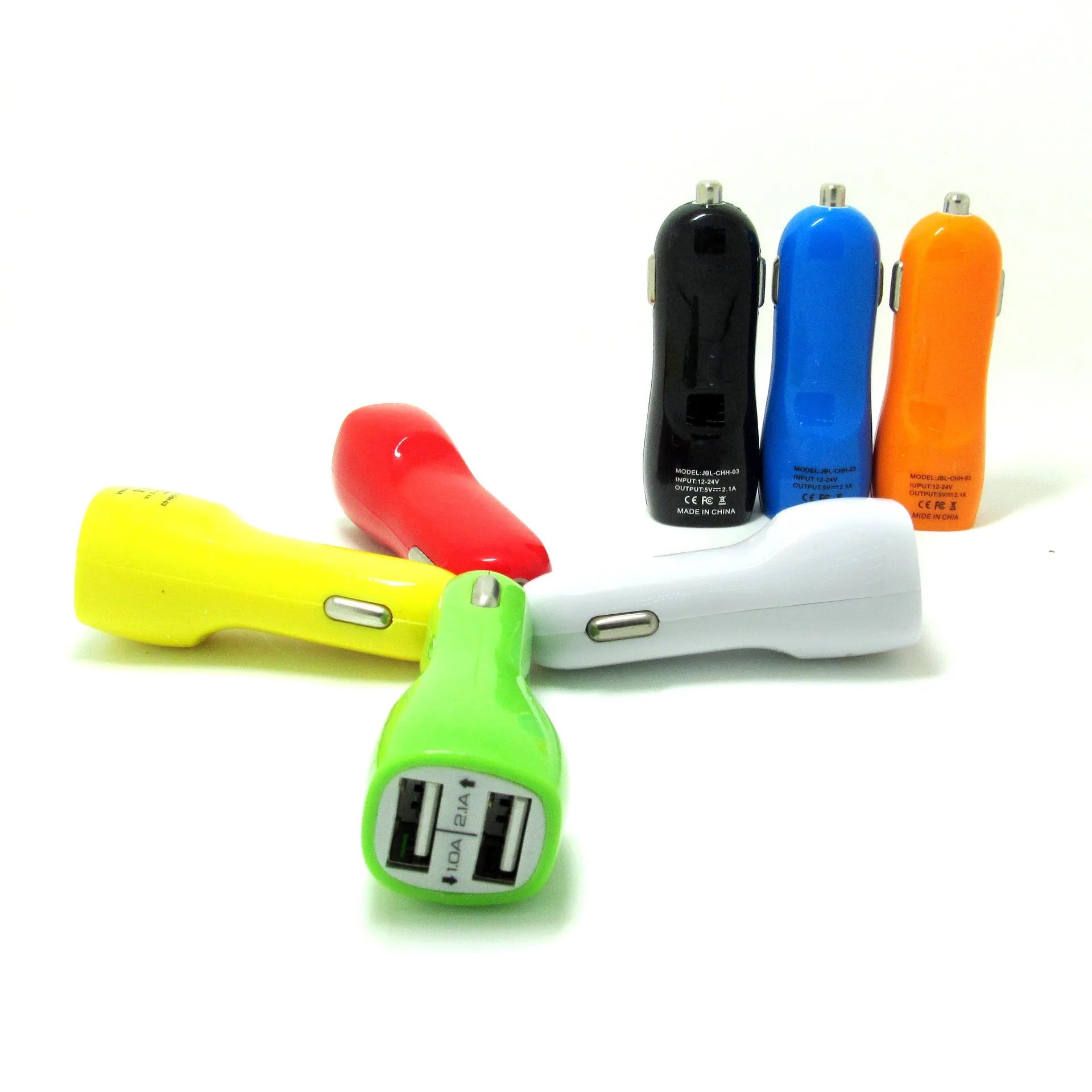 Duckbill dual USB car charger with blue LED light indicator and two charging ports