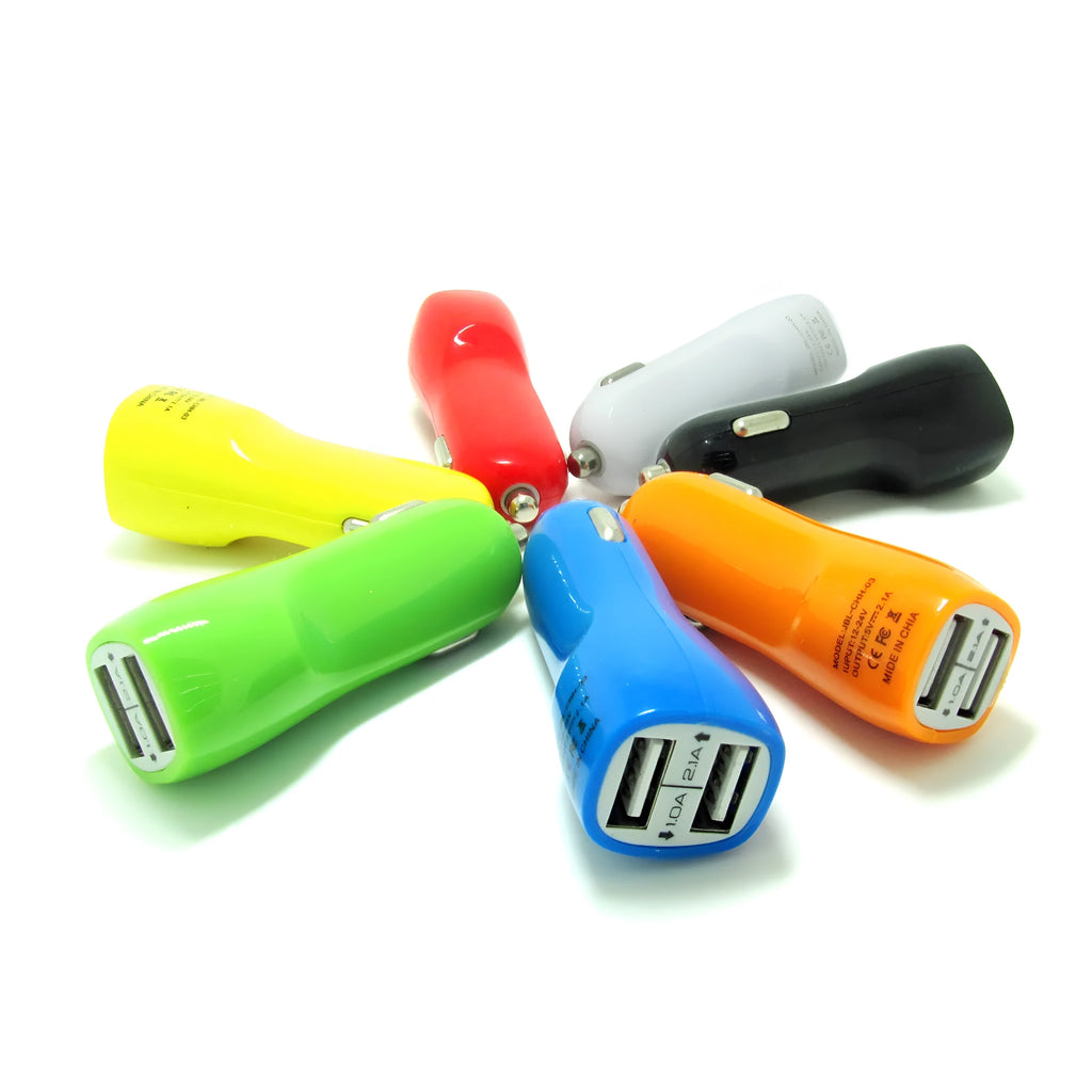 Duckbill dual USB car charger with blue LED light indicator and two charging ports