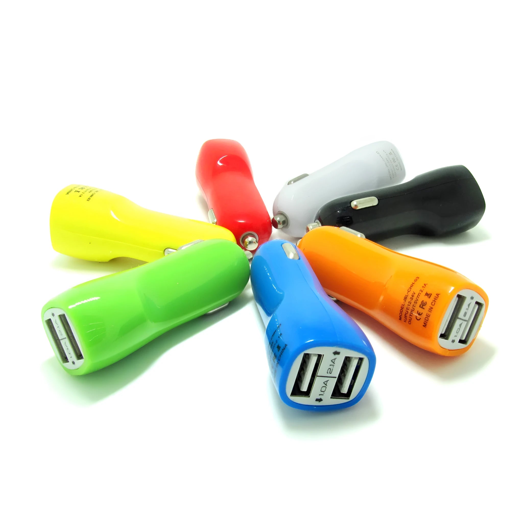 Duckbill dual USB car charger with blue LED light indicator and two charging ports
