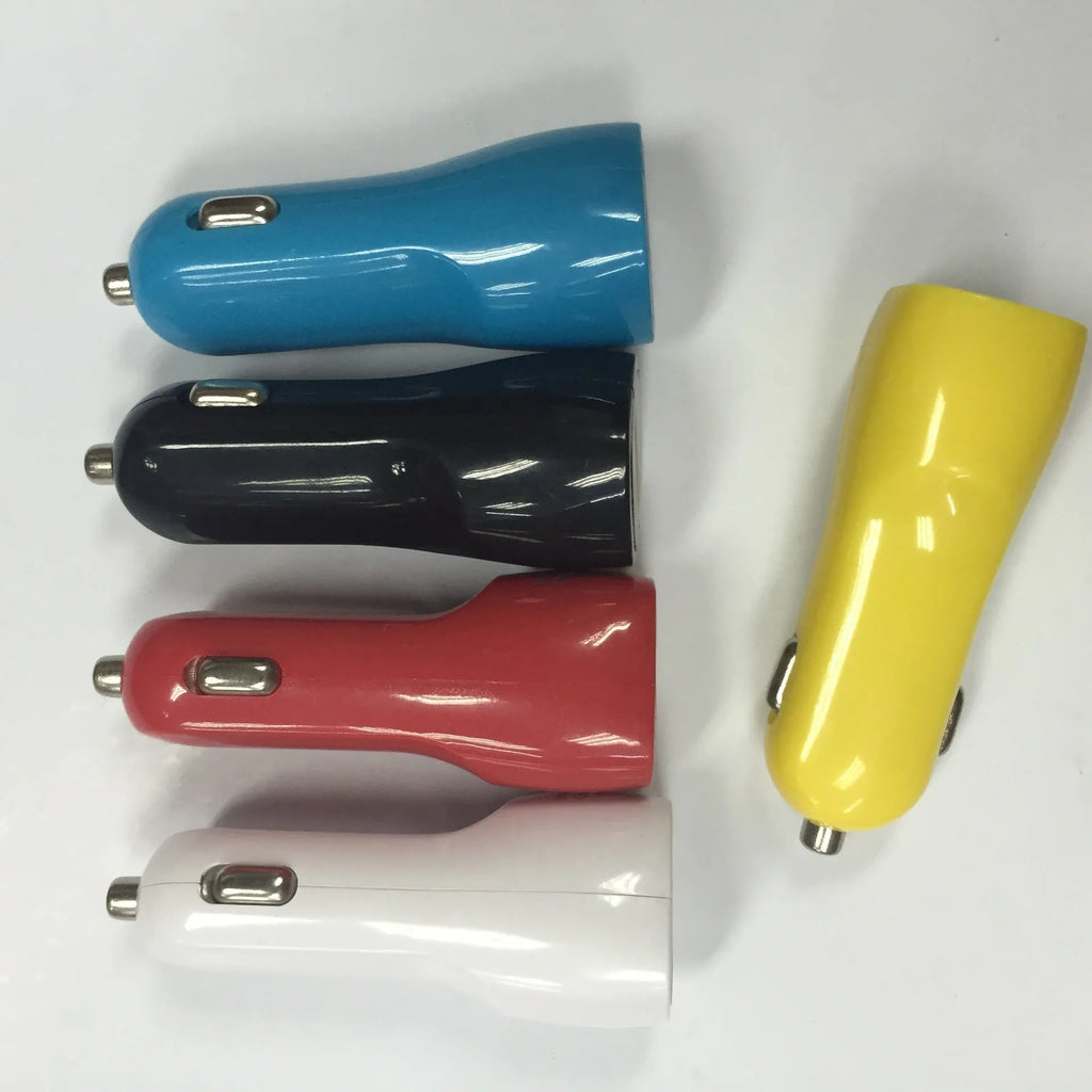 Duckbill dual USB car charger with blue LED light indicator and two charging ports