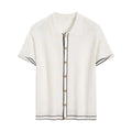 White short sleeve cardigan with contrasting lapels in Old Money style.
