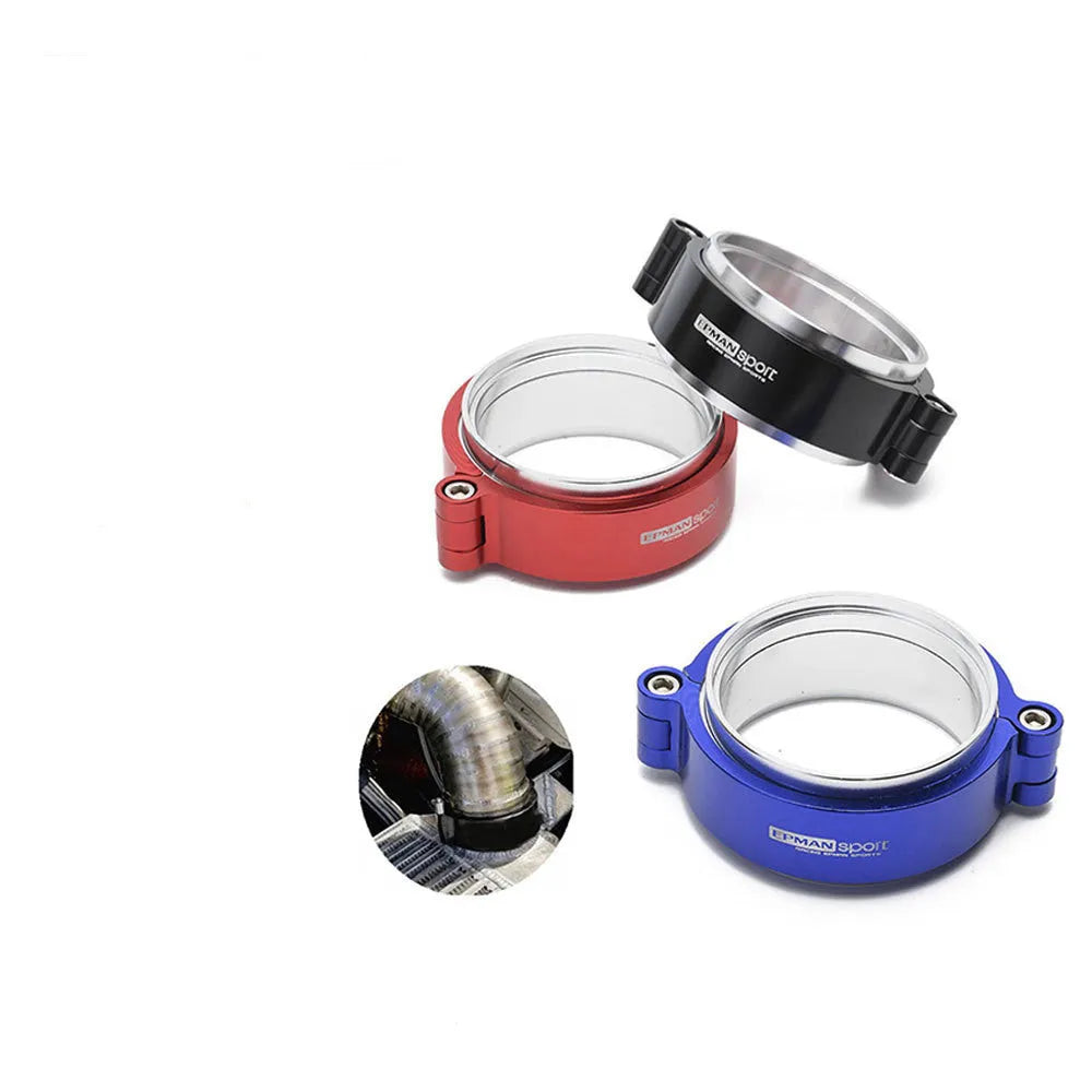 Aluminium car exhaust clamp in black for 2.5 inch turbo downpipe.