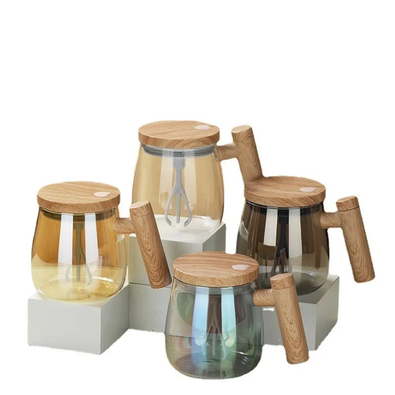 400ml self-stirring electric coffee mug with borosilicate glass and button mixing mechanism