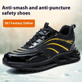 Orange labour protection shoes with leather upper and rubber sole for construction work