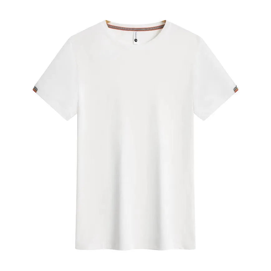Men's round neck ice fibre work shirt in chemical fibre blend available in seven colours with Asian sizing